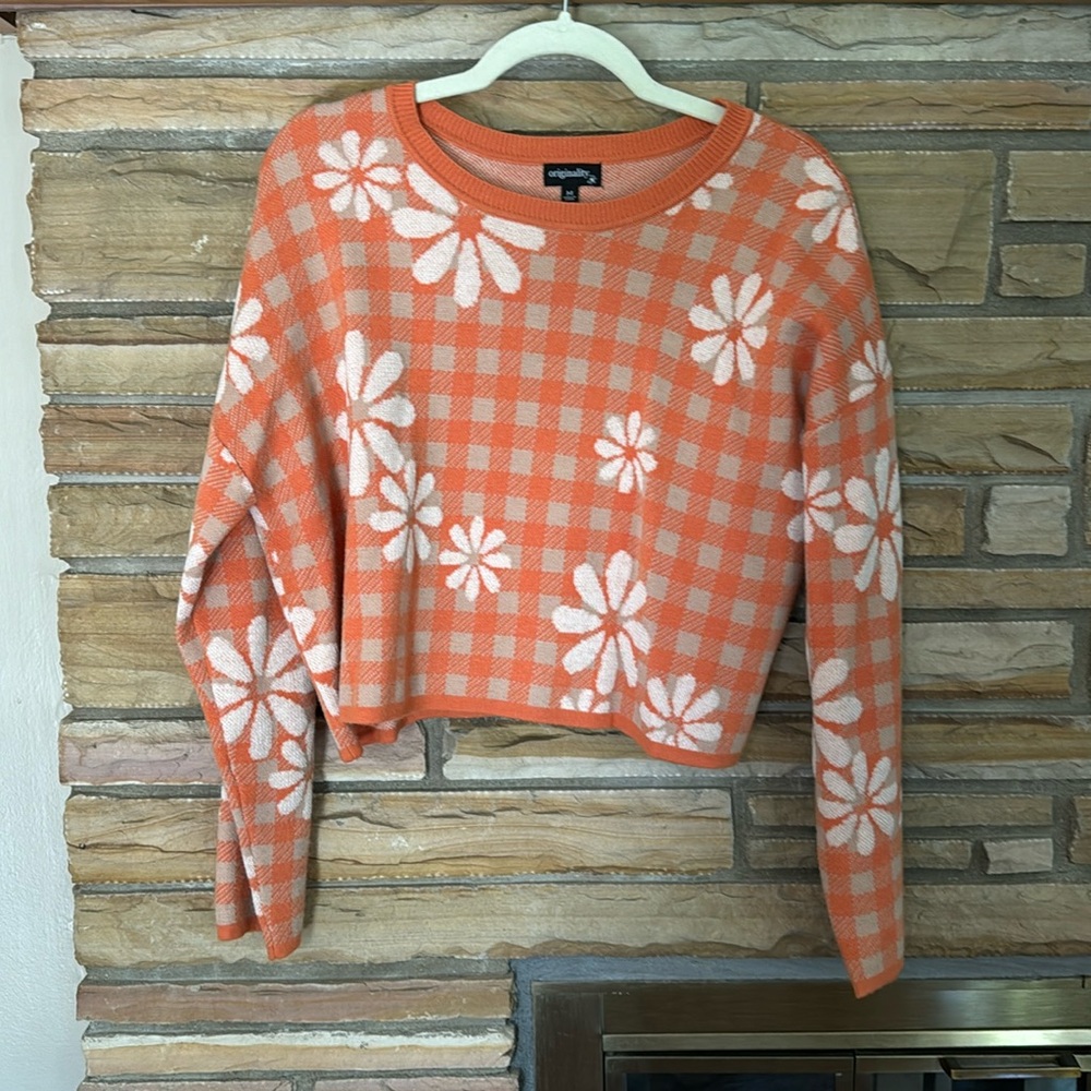 Orange Floral Cropped Sweater